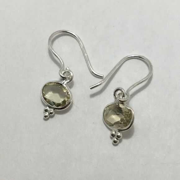 Sterling Silver Citrine Earrings Oval Yellow Quartz Drop Hooks 5x7mm Stones - Picture 1 of 15